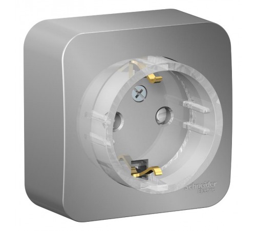 Blanca Алюминий О/У с изолирующей пластиной Розетка с заземлением со шторками, (тонкая) 16А, 250В  BLNRA111113  SE