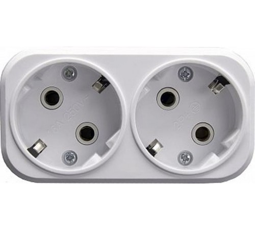 ADP16-22-20 Разветвитель сетевой 2-местный с/з, 250В,16A, белый  39023  STEKKER