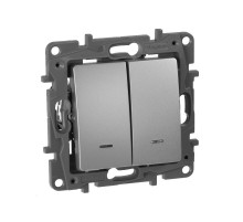 Etika Алюминий Переключатель 2-клавишный с подсветкой, 10А, автозажимные клеммы  672416  Legrand