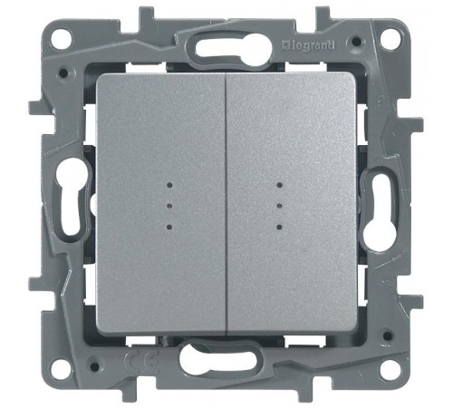 Etika Алюминий Переключатель 2-клавишный с подсветкой, 10А, автозажимные клеммы  672416  Legrand