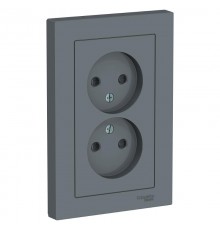 AtlasDesign Грифель Розетка без заземления двойная, со шторками,16А, (в сборе с рамкой)  ATN000722  SE