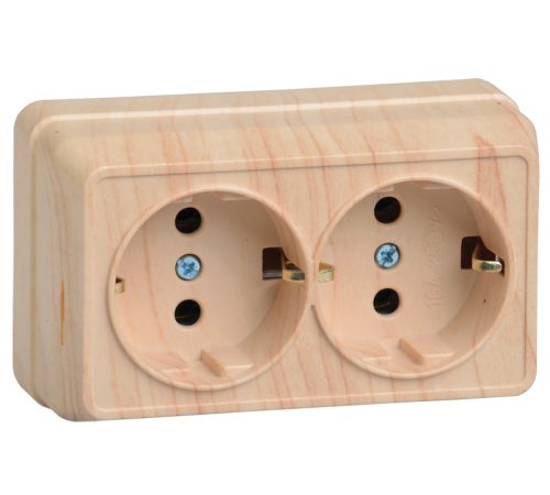 ОКТАВА сосна Розетка 2-местная О/У с/з 16А РС22-3-ОС  ERO21-K03-16-DC  GENERICA