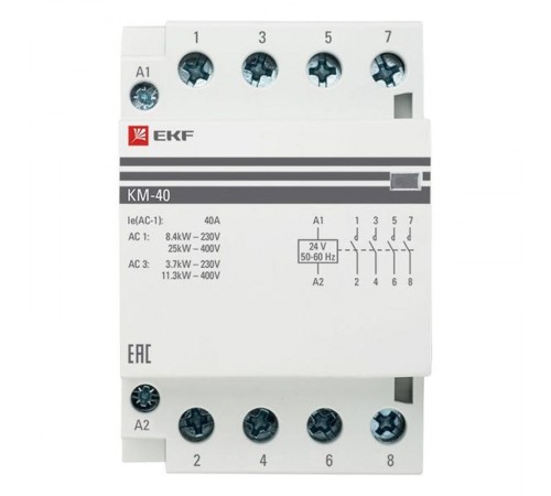 Контактор модульный КМ 40А 4NО (3 мод.) 24В АС EKF PROxima  km-3-40-40-24v  EKF