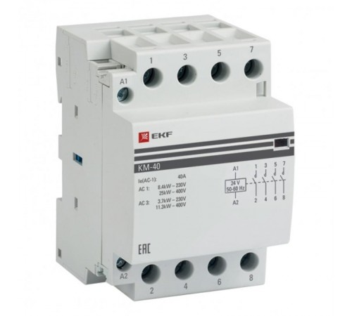 Контактор модульный КМ 40А 4NО (3 мод.) 24В АС EKF PROxima  km-3-40-40-24v  EKF
