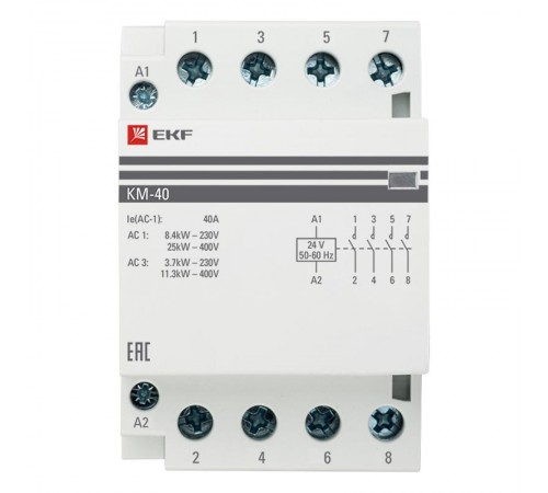 Контактор модульный КМ 40А 4NО (3 мод.) 24В АС EKF PROxima  km-3-40-40-24v  EKF
