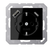 Розетка SCHUKO® с USB-зарядным устройством, тип A + тип С; термопласт; черный  A1520-15CASW  Jung