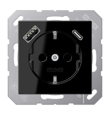 Розетка SCHUKO® с USB-зарядным устройством, тип A + тип С; термопласт; черный  A1520-15CASW  Jung