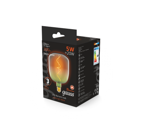 Лампа светодиодная LED Filament Flexible V140-DC Green-Clear E27 5W 200lm 1800K 140*200mm 1/6  1009802105  Gauss