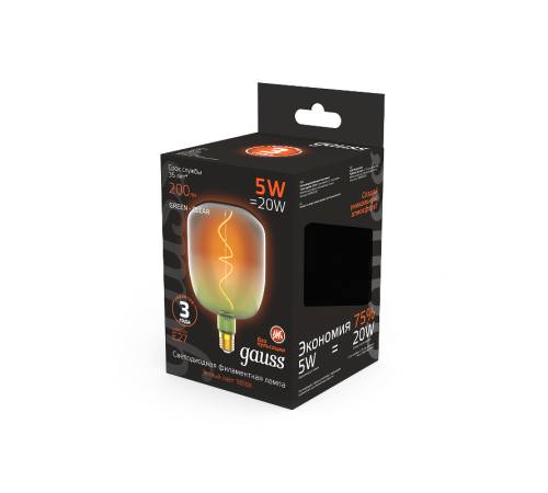 Лампа светодиодная LED Filament Flexible V140-DC Green-Clear E27 5W 200lm 1800K 140*200mm 1/6  1009802105  Gauss