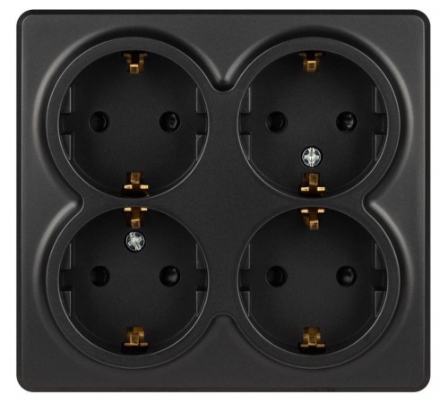 Розетка ЭРА Эксперт 11-2211-05 четырехместная с заземлением 4х2P+E Schuko со шторками, IP20, 16A-250В, ОУ, Антрацит  Б0063004  ЭРА