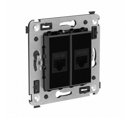 Компьютерная розетка RJ-45 без шторки в стену, кат.6А двойная, "Avanti", "Черный квадрат"  4402674  DKC