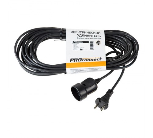 Удлинитель-шнур ПВС 2х0.75, 10 м, б/з, 6 А, 1300 Вт, IP20, черный (Сделано в России)  11-7114  PROconnect