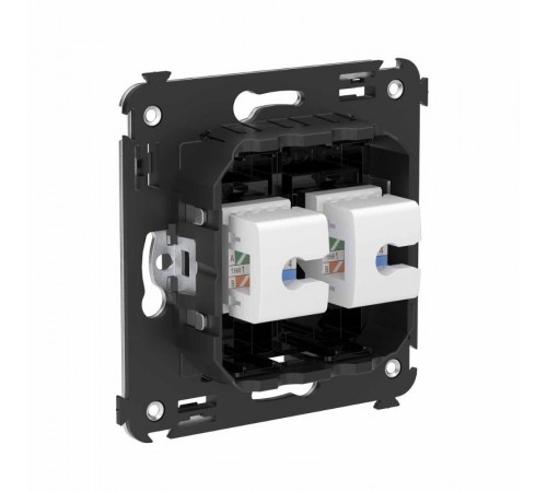 Компьютерная розетка RJ-45 без шторки в стену, кат.6А двойная, "Avanti", "Черный квадрат"  4402674  DKC