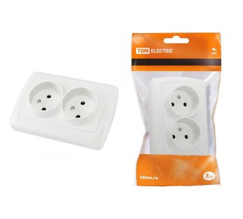 Розетка двойная 2П 10А 250В белая "Онега"   SQ1805-0017  TDM