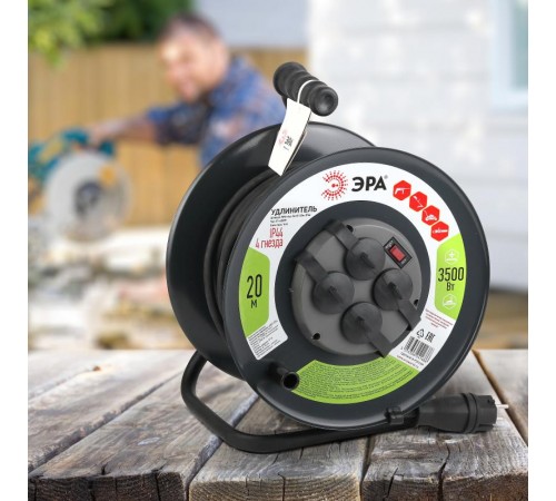 Удлинитель силовой ЭРА RMx-4es-3x2.5-20m-IP44(KG) на м. катушке c/з 4 гн 20м КГ 3х2.5  Б0043057  ЭРА