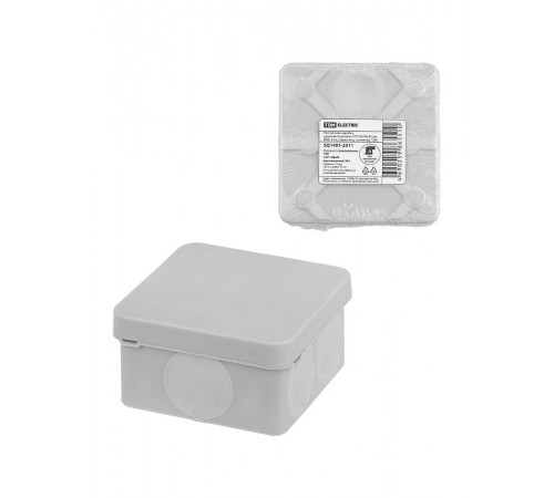 Распаячная коробка, двухкомпонентная, ОП 70х70х40 мм, IP66, 6 вх., серая, инд. штрихкод  SQ1401-2511  TDM