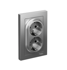 AtlasDesign Сталь Розетка 2-ая с заземлением, 16А, (в сборе с рамкой)  ATN000924  SE