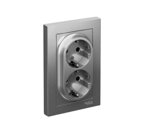 AtlasDesign Сталь Розетка 2-ая с заземлением, 16А, (в сборе с рамкой)  ATN000924  SE