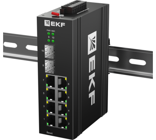 Промышленный управляемый коммутатор уровня L2 ML2-2GX/SFP-8GTP, 2 порта 1000Base-X SFP, 8 портов 10/100/1000Base-T(X) RJ45 c PoE, монтаж на динрейку T