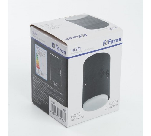 Светильник потолочный под лампу макс 12W, 230V, GX53 и подсветка 4000K, черный HL351  41456  FERON