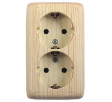 Розетка открытой установки, двухместная, с заземляющим контактом, со шторками, с монтажной пластиной, цвет сосна  РА16-156-02  HEGEL