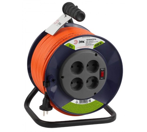 Удлинитель силовой ЭРА RPx-4s-2x1.5-50m на п. катушке б/з 4 гн 50м ПВС 2х1.5  Б0046831  ЭРА
