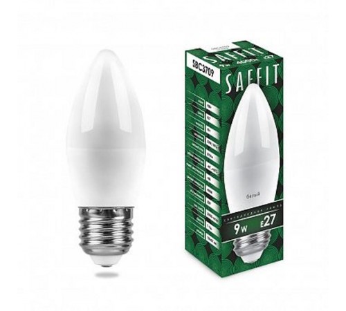 Лампа светодиодная SBC3709 9W 4000K 230V E27 C37 свеча  55129  SAFFIT