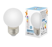 Лампа светодиодная LED-G45-1W/6000K/E27/FR/С декоративная LED. "шар", матовая. Дневной свет 6000K  UL-00005806  Volpe