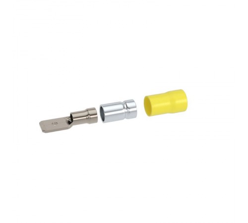 Наконечник-разъем плоский, вилка 6.3x0.8, изолированный фланец, для кабеля сечением до 6.0кв.мм  IFCM-6.0-6.3-8  DKC