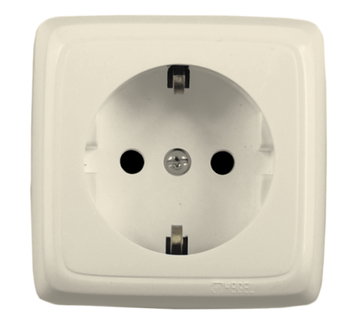 Розетка открытой установки, одноместная, с заземляющим контактом, цвет слоновая кость  РА16-111-01  HEGEL