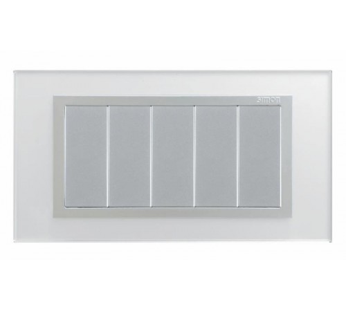 Simon 82 Рамка декоративная, (+суппорт), 8 узких (4 широких) модулей, S82C, Стекло, серебро-алюминий  82987-62  Simon