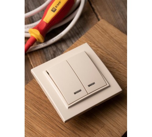 Выключатель 2-кл. СП, Минск, с индикатором 10А, бежевый EKFERV10-123-20EKF