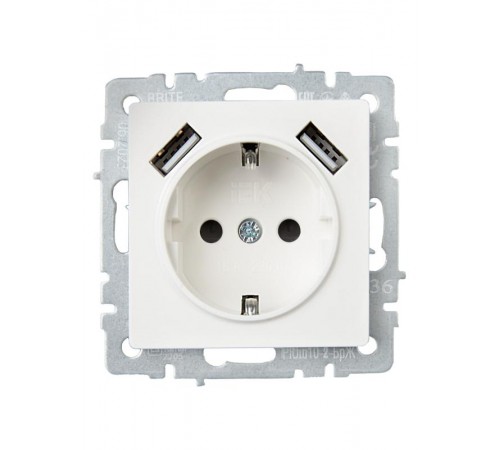 BRITE Розетка с заземлением со шторками 16А с USB A+A 3,1А РЮш10-2-БрЖ жемчужный  BR-R14-16-U21-D31-K36  IEK