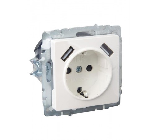 BRITE Розетка с заземлением со шторками 16А с USB A+A 3,1А РЮш10-2-БрЖ жемчужный  BR-R14-16-U21-D31-K36  IEK