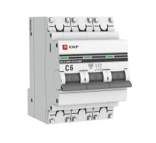 Выключатель автоматический трехполюсный 3P 6А (C) 6кА ВА 47-63M c электромагнитным расцепителем PROxima  mcb4763m-6-3-6C-pro  EKF (замена - M63MA636