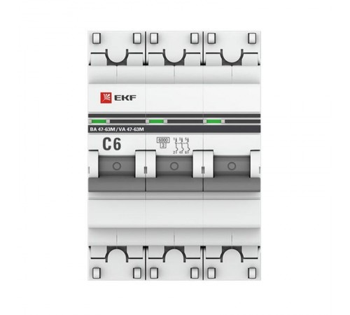 Выключатель автоматический трехполюсный 3P 6А (C) 6кА ВА 47-63M c электромагнитным расцепителем PROxima  mcb4763m-6-3-6C-pro  EKF (замена - M63MA636