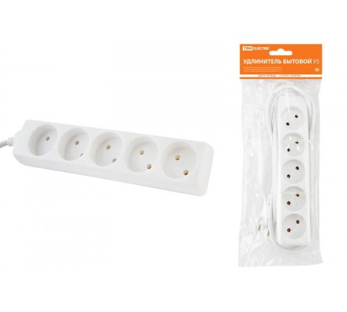 Удлинитель бытовой  У5  5 гнезд, 1,5метра, без заземления, ПВС 2х0,75мм2  10А/250В    SQ1303-0220  TDM