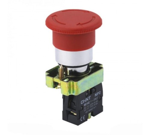 Кнопка управления "Грибок" 30мм (2) с фиксации NP2-BS442 без подсветки красная 1НЗ IP40  574861  CHINT