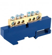 Шина "N" нулевая с синим изолятором на DIN-рейку 8x12 мм стойка бол. 6 групп  11-2346  REXANT