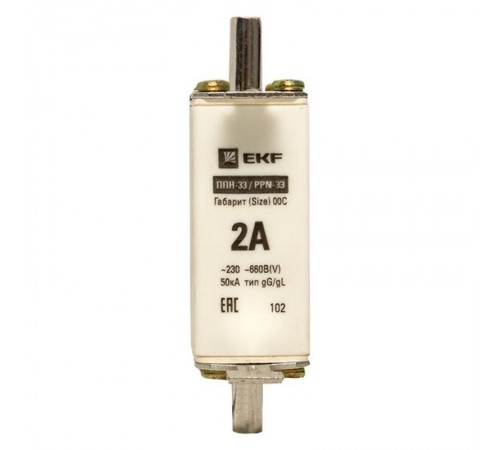 Плавкая вставка ППН-33 100/ 2А габарит 00С  fus-33/100/2  EKF