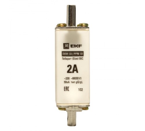 Плавкая вставка ППН-33 100/ 2А габарит 00С  fus-33/100/2  EKF