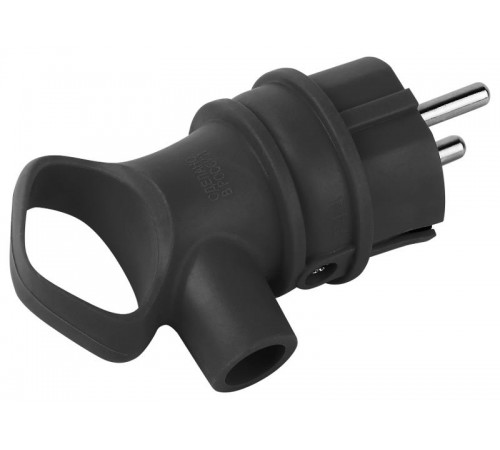 Вилка каучуковая c заземлением 16А IP44 с кольцом угловая черная VX12-B-IP44   Б0069323  ЭРА