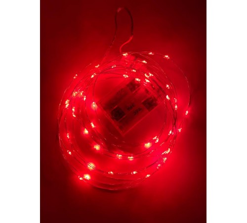 Гирлянда светодиодная  Нить 5 м красный свет,  на эл.пит.АА   ENIN -5NR   IP20 (100/2500)  Б0047963  ЭРА