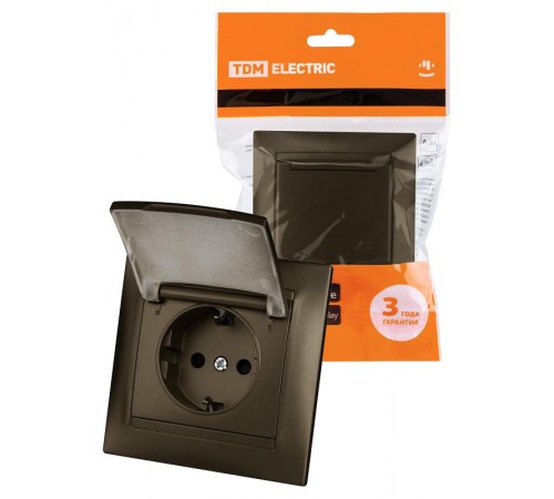 Розетка 2П+З 16А 250В IP44 с защ. шт. с крышкой бронза "Лама"  SQ1815-0714  TDM