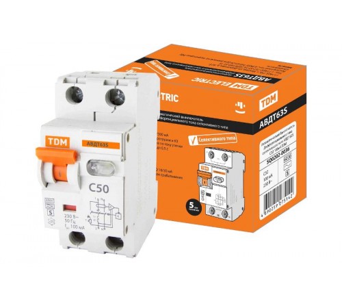 Выключатель автоматический дифференциального тока АВДТ 63S 1п+N 32А C 100мА тип AC  SQ0202-0036  TDM