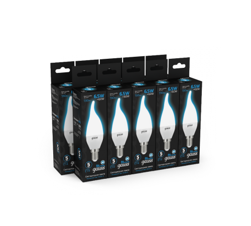 Лампа светодиодная Свеча на ветру 6.5W 550lm 6500K E14 LED 1/10/50  104101307  Gauss
