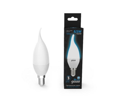 Лампа светодиодная Свеча на ветру 6.5W 550lm 6500K E14 LED 1/10/50  104101307  Gauss
