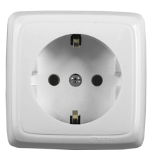 Розетка открытой установки, одноместная, с заземляющим контактом, со шторкой, с монтажной пластиной, цвет белый  РА16-116  HEGEL