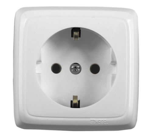 Розетка открытой установки, одноместная, с заземляющим контактом, цвет белый  РА16-111  HEGEL