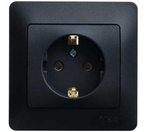 Glossa Антрацит Розетка с заземлением, 16А (в сборе)  GSL000742  SE
